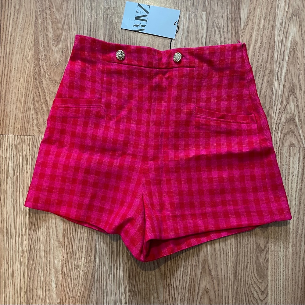 Zara High Waisted Gingham Shorts
